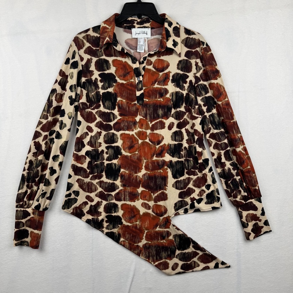 Joseph Ribkoff Top‎ Animal Print Button Down Long Sleeve Asymmetric Size 6